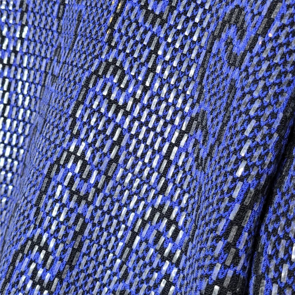 St. John by Marie Gray Blue Black Chain-link Blouse with Shoulder Pad Buttons 12 - Picture 3 of 5